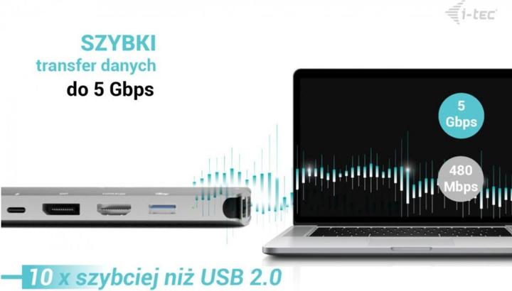Produktbild i-tec USB-C Metal Nano 3x Display DP HDMI VGA Docking Station LAN Power Delivery 100W (USB-C, 9 Ports)