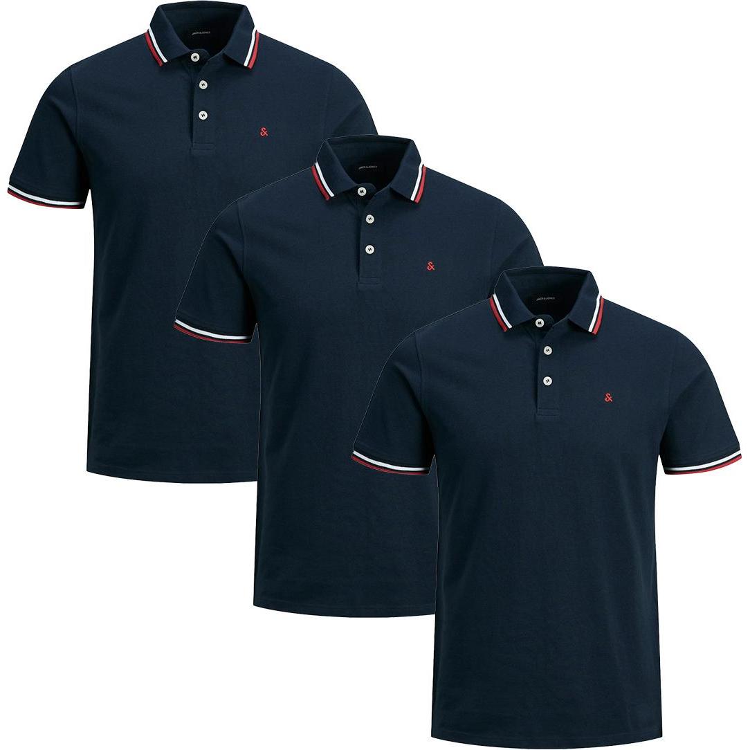 Jack & Jones, Herren, Shirt, 3er Pack Paulos - Slim Fit Poloshirt, Blau, (XXL)
