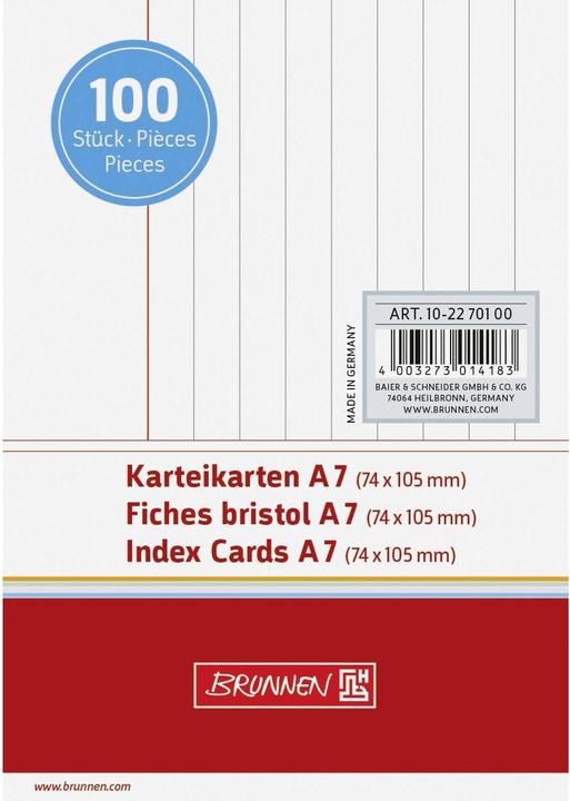Produktbild Karteikarten A7 liniert (A7, 190 g/m², 100 x)
