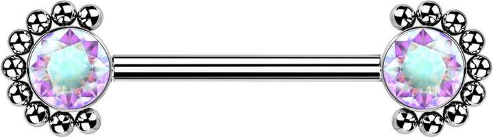Actual product image Star Piercing Threadless Barbell silver front ball half flower crystal multicolour (Titanium, without brass)