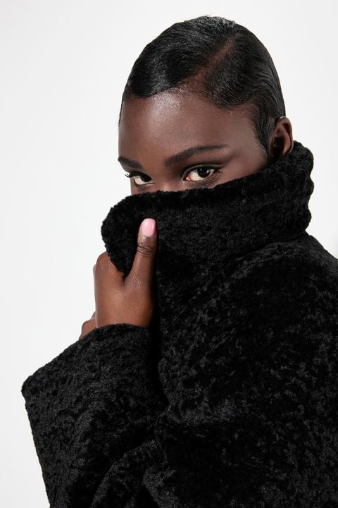 Image du produit Ulla Popken Manteau style astrakan en fourrure d'imitation, col à revers (42, 44)