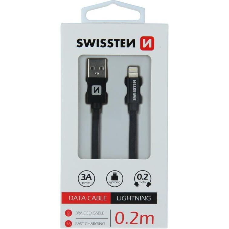 Swissten Datenkabel Textil USB / Lightning 0.2 M (0.20 m, USB 3.2 Gen 1), USB Kabel