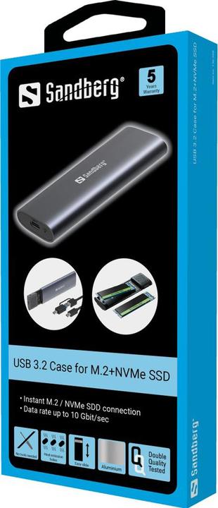 Actual product image Sandberg USB 3.2 Case for M.2+NVMe SSD (M.2 2230, M.2 2242, M.2 2260, M.2 2280, M.2)