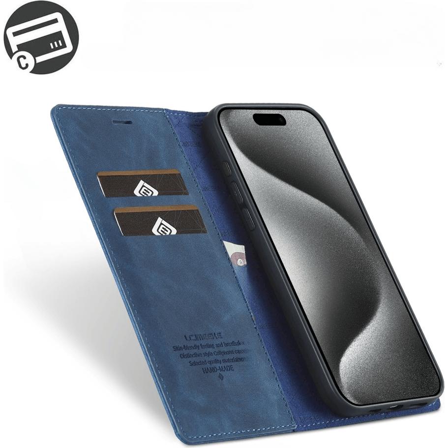 Thumbnail - LC.Imeeke iPhone 16 Pro Max - Flip Case Vintage (Apple iPhone 16 Pro Max), Smartphone Hülle, Blau