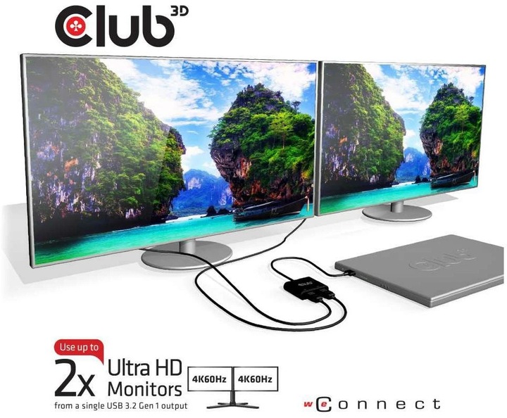 Actual product image Club 3D USB A to HDMI 2.0 Dual Monitor 4K 60Hz Adapter