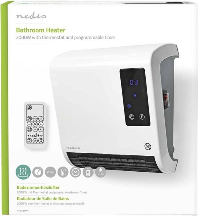 Immagine prodotto Nedis HTBA20WT Termoventilatore in ceramica 20m² Bianco, Grigio (2000 W)