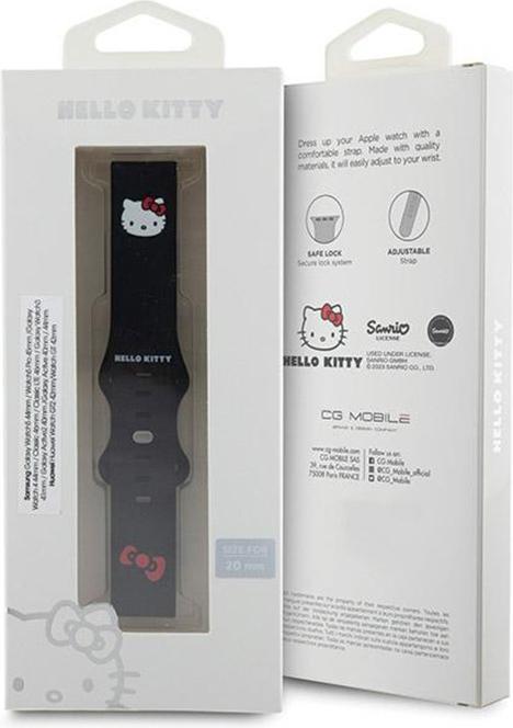 Productafbeelding Hello Kitty Pasek Uniwersalny HKUWMSCHBLK Siliconen Kitty Hoofd czarny/zwart 20mm (20 mm, Roestvrij staal, Plastic, Silicone)