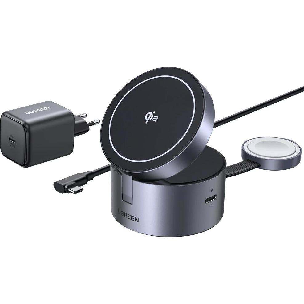 Ugreen Ładowarka Magnetyczna ładowarka 3in1 25W USB-C W712 (czarna) (25 W), Caricatore USB, Nero