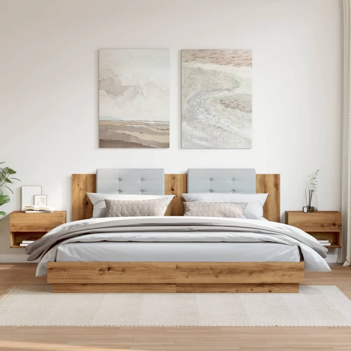 Produktbild VidaXL Wand Nachttisch Nachtschrank Nachtkommode Hängend 2 Stk. Artisan-Eiche (46 x 29.5 x 30 cm)