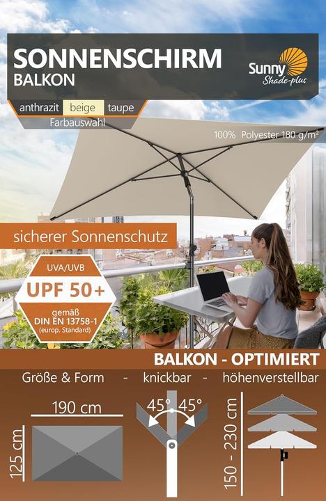 Produktbild 4smile Sonnenschirm Balkonset SunnyShade Plus (1.25 m)
