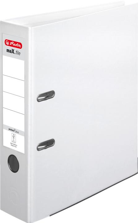 Herlitz Ordner maX.file protect plus, Rückenbr.: 80 mm, weiss DIN A4, Voll-PP-Kunststoffbezug, Kantenschutz (A4, 80 mm, 1 Stück)
