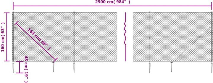 Immagine prodotto vidaXL Maschendrahtzaun mit Bodenhülsen Anthrazit 1,6x25 m