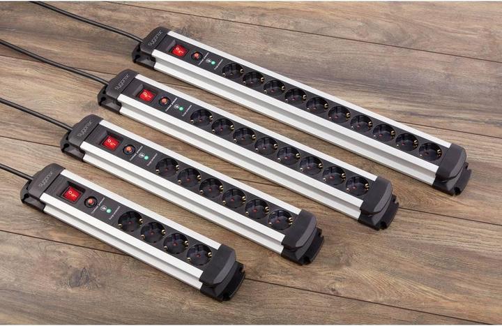 Actual product image Sygonix SY-4755614Surge protection socket strip silver black earthing contact 1 pc. (8x, CEE 7/3, 1.40 m)