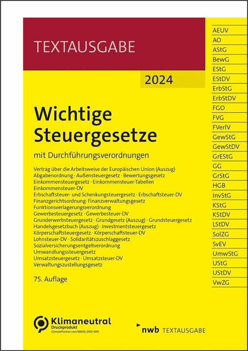 Produktbild Wichtige Steuergesetze (Deutsch, Nwb Gesetzesredaktion, 2024)