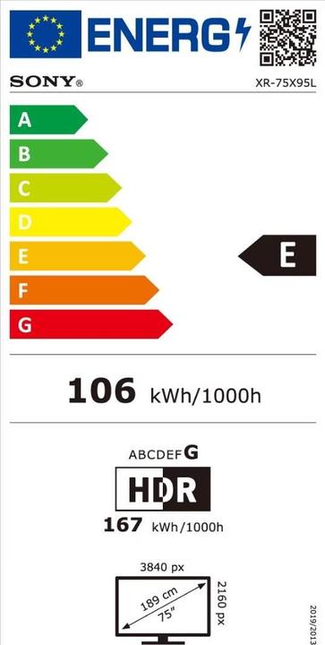 Energie-Label Sony FWD-75X95L (75", X95L, LED, 4K, 2023)