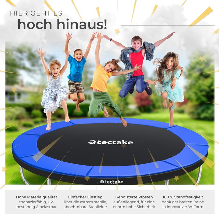 Actual product image tectake Trampoline Jumpy - tear resistant mat, safety net, padded edges, entry ladder (305 cm)