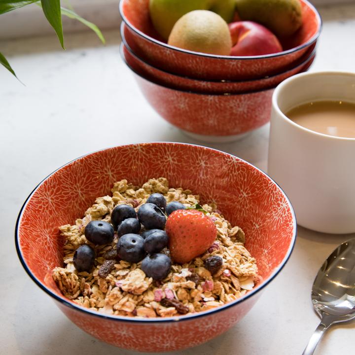 Actual product image Kitchen Craft KitchenCraft Glazed Stoneware Bowl, Red Floral, 15.5x7.5cm, Labelled (15.50 cm, 1.92 l, 1x)