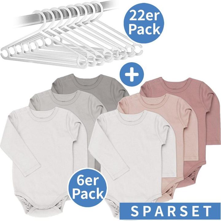 Produktbild La Loona LaLoona Strampler & Sets Body-Sparset Langarm inkl. Kleiderbügel - Beere Grau (86)