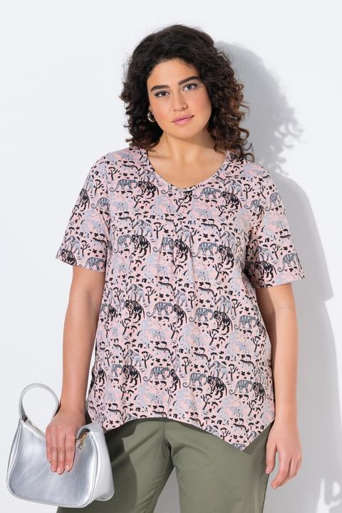 Produktbild Ulla Popken T-Shirt, Tiere, A-Linie, Zipfelsaum, V-Ausschnitt, Halbarm (62)