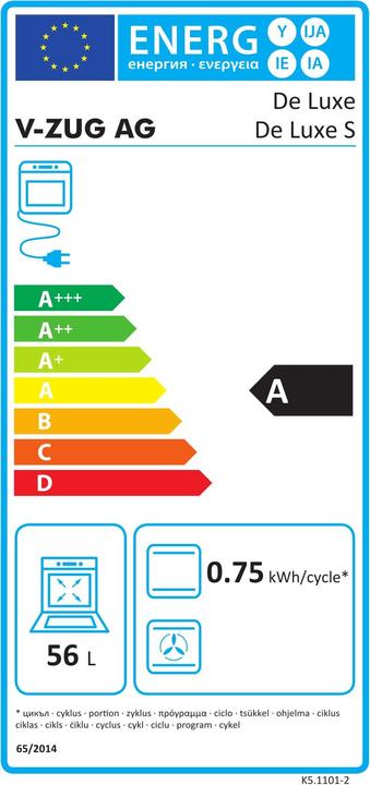 Label énergétique V-Zug De Luxe S