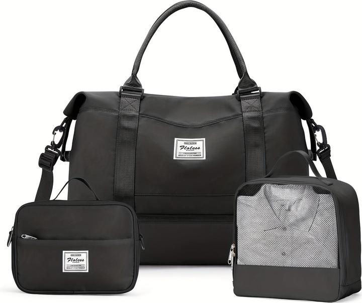 Actual product image Only-Bags.Store 3pcs travelling with a large carry-on bag, a sports bag, and a waterproof luggage