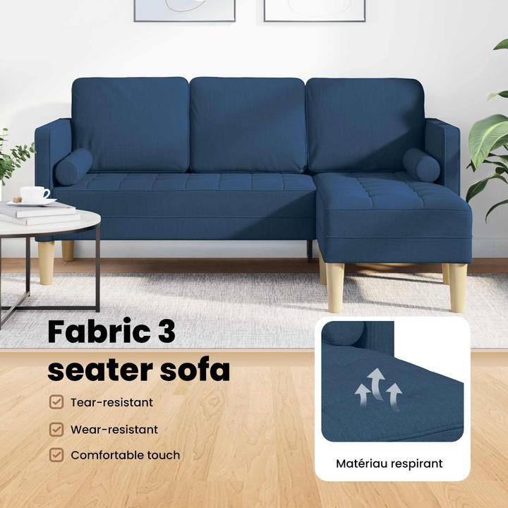 Produktbild vidaXL Sofa 3-Sitzer L-Form Blau 160 cm Stoff (3-Sitzer, Ecksofa)