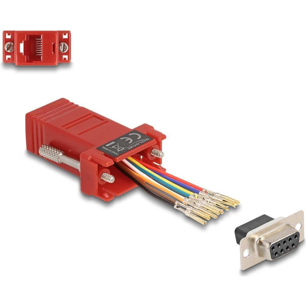 Delock D-Sub 9 Pin Buchse zu RJ45 Buchse Montagesatz rot (0.05 m), Schnittstellenkabel