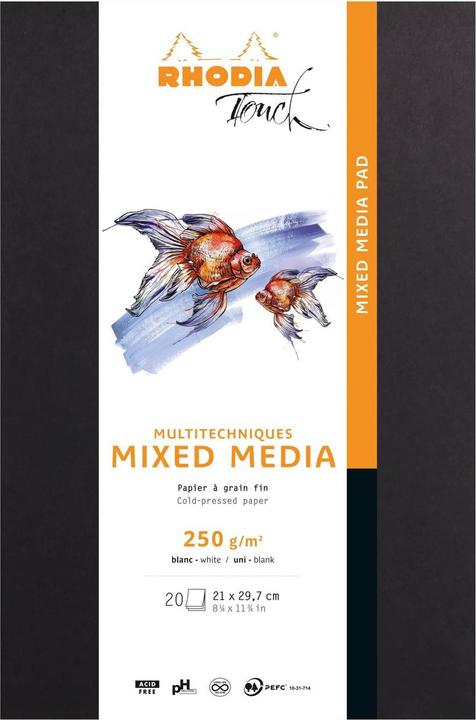 Image du produit Rhodia Touch Mixed Media Pad, papier Paint'On extra-blanc 250g - A4 portrait, 20 feuillets - Noir (250 g/m², 100 x)