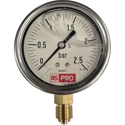 RS PRO Druckmessgerät Prozessanschluss unten Analo, Misurazione