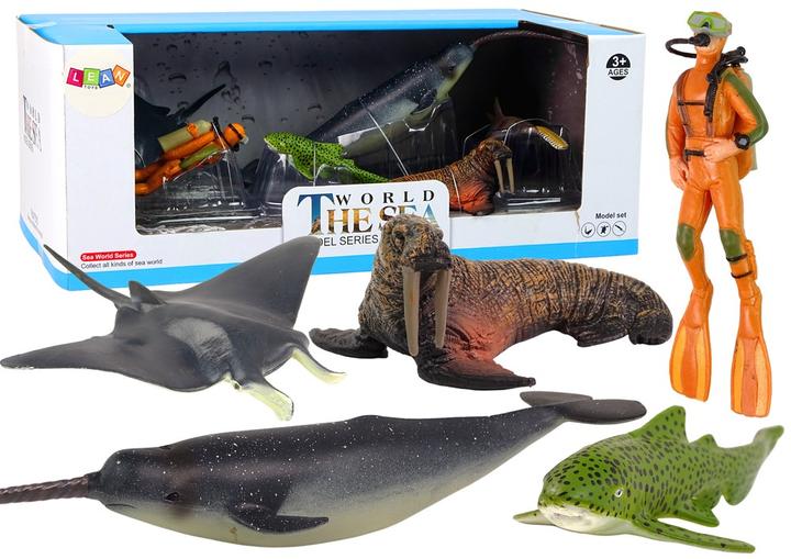 Lean Toys Sea Animals Figurine Set Arctic Walrus Narwhal