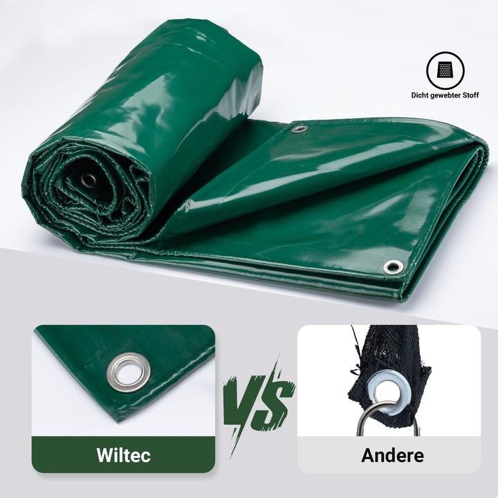 Produktbild Wiltec Abdeckplane wetterfest dunkelgrün 3x5m Polyester Gartenplane 650g/m² Ösen (5 x 3 m)