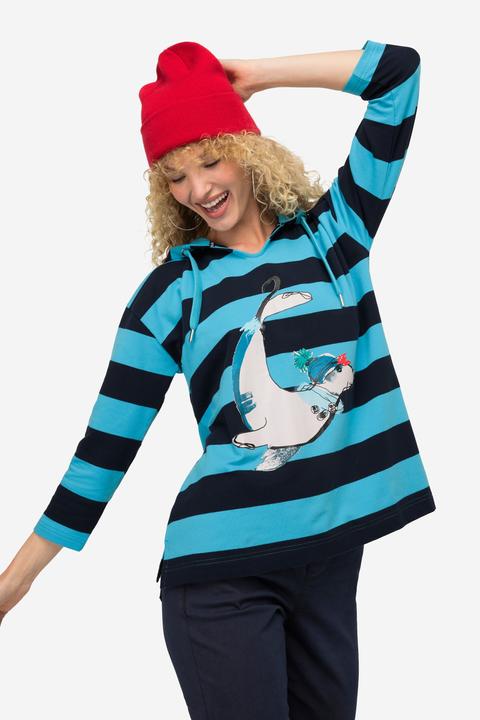 Produktbild Laurasøn Hoodie, Ringel, Robben-Print, Kapuze, 3/4-Ärmel, OEKO-TEX (M)