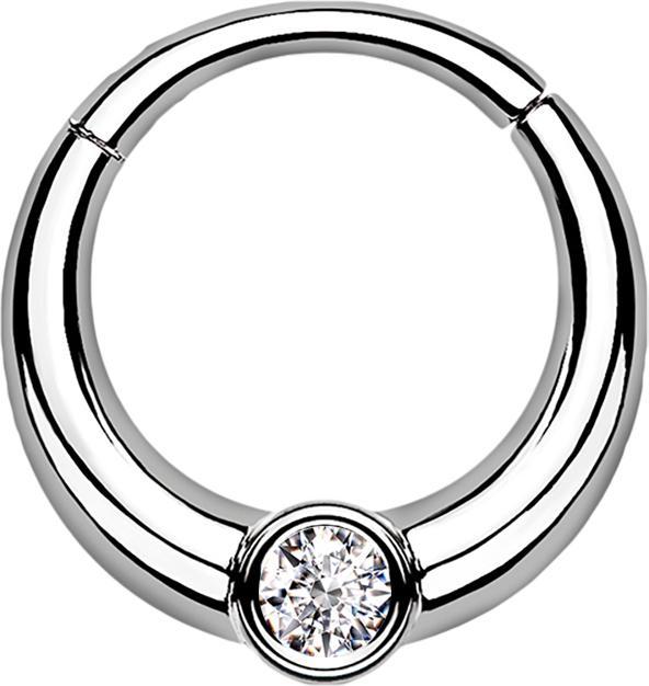 Produktbild Star Piercing Micro Segmentring klappbar silber unten dicker mit Kristall (Chirurgenstahl 316L)