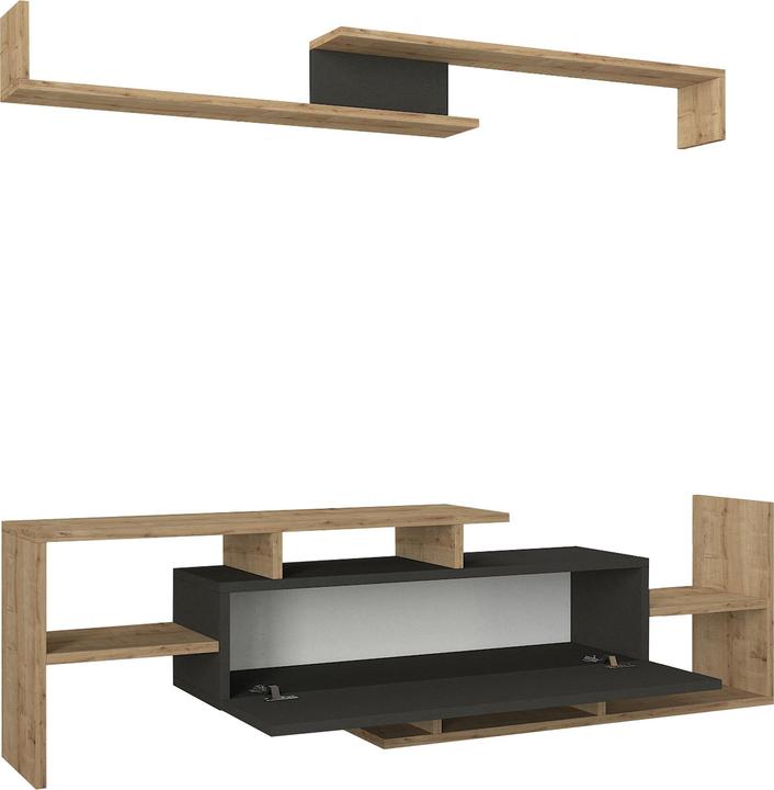 Produktbild En.Casa Fernsehschrank Liksefte mit Wandregal 154x28x42 cm Saphir-Eiche/Schwarz (154 x 28 x 42 cm)