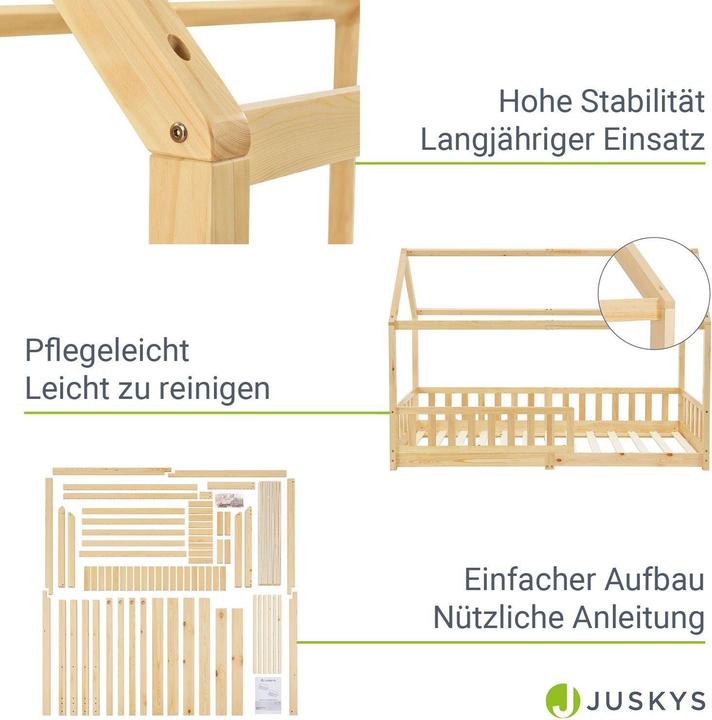 Image du produit Juskys Kinderbett 90x200cm Marli - Natur (90 x 200 cm)