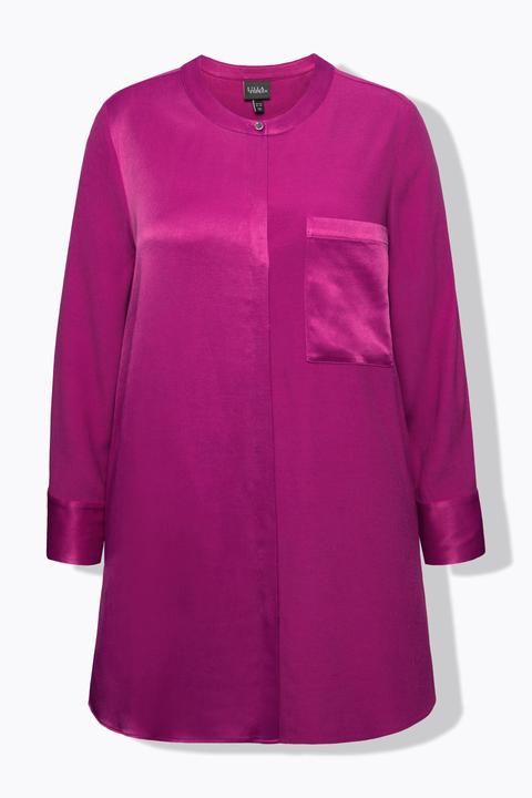 Actual product image Ulla Popken Satin Patch Button Front Tunic Blouse (60)