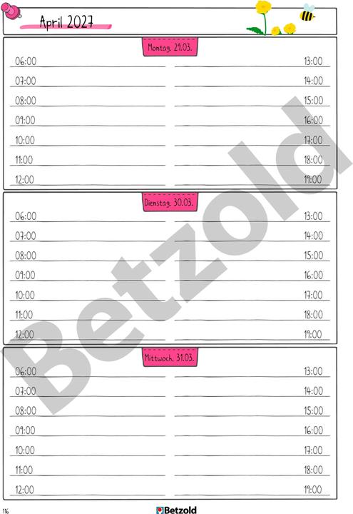Produktbild Betzold Kita-Planer, Loseblattsammlung DIN A4 (A4, 1 Woche / 2 Seiten)