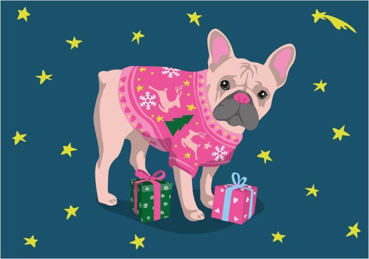Nobis design Postkarte luminous Winter Bulldogge