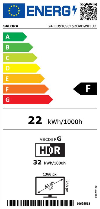 Energy Label Salora 24LED9109CTS2DVDWIFI (24", LED, WXGA)