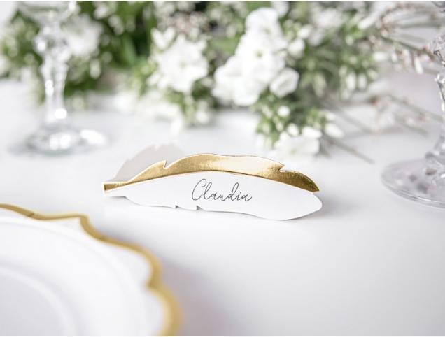 Produktbild Partydeco Place cards - Feathers, gold, 10.5x3cm (1 pkt / 10 pc.) (10 Stück)