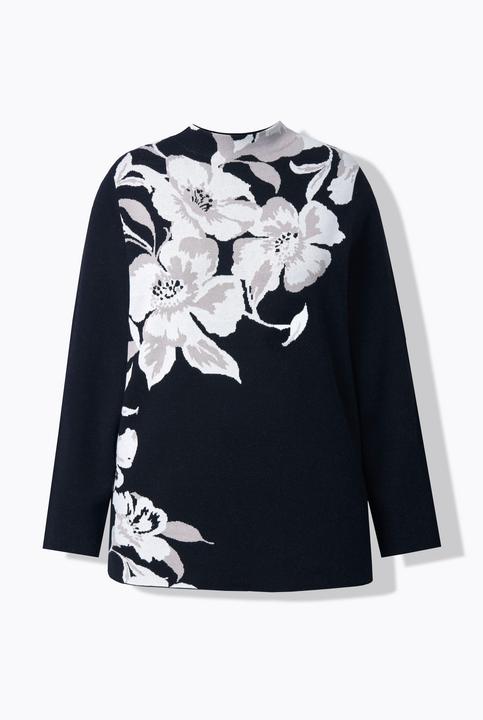 Produktbild Ulla Popken Jacquard-Pullover, Blüten, Stehkragen, Langarm (60)
