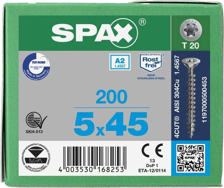 Actual product image Spax A2 Countersunk Multi-Head T-Star Plus T20 Fully Threaded (200 Screws per piece)