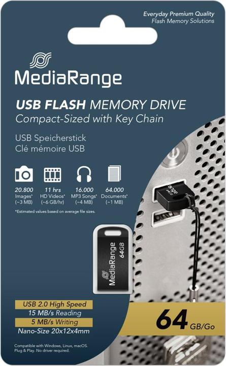 Image du produit MediaRange Lecteur flash USB Nano (64 Go, USB-A)