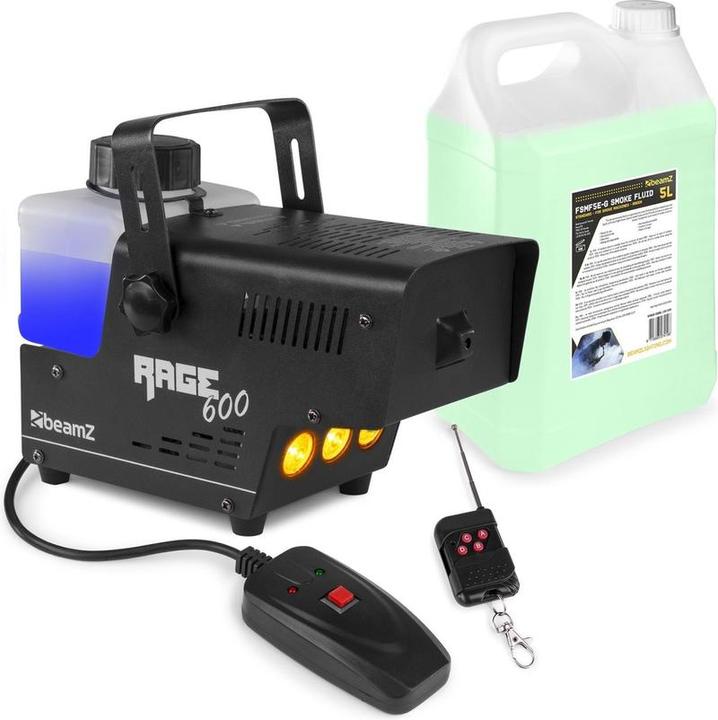 BeamZ Rauchmaschine - RAGE600LED mit Flammeneffekt und 5 Liter Rauchflüssigkeit