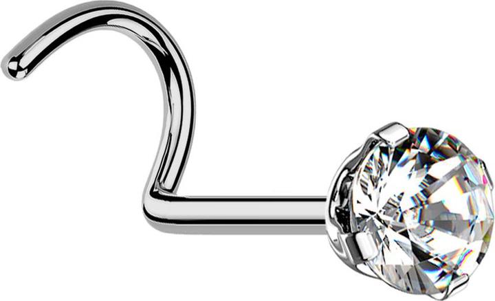 Star Piercing Clous de nez courbes argentés cristal rond serti d'argent (sans laiton, Titane)
