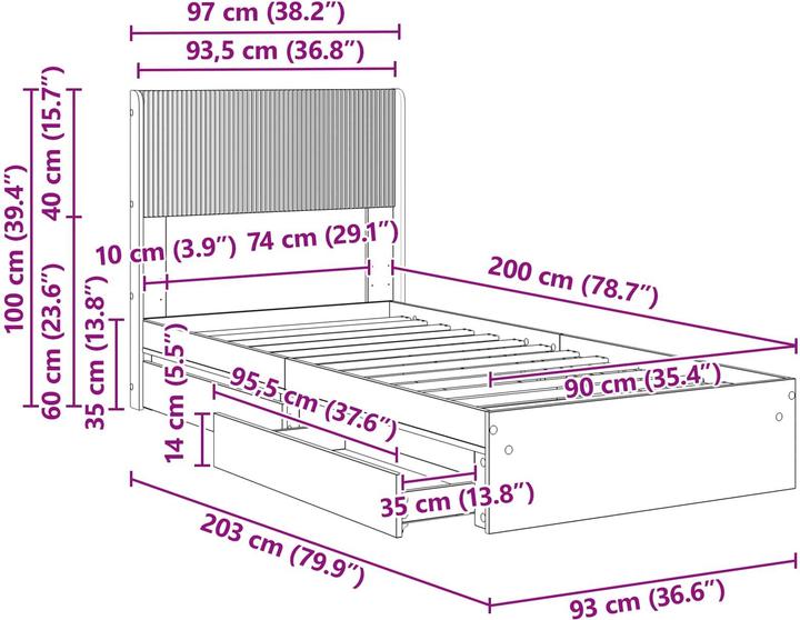 Produktbild vidaXL Bettrahmen (90 x 200 cm)