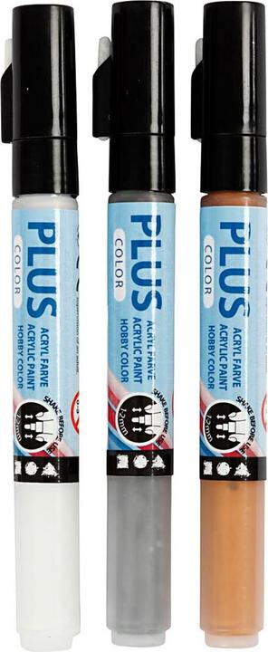 Produktbild Creativ Company Acrylmarker Plus Color 1-2 mm 3er Set, Weiss/Silber/Gold (3x)