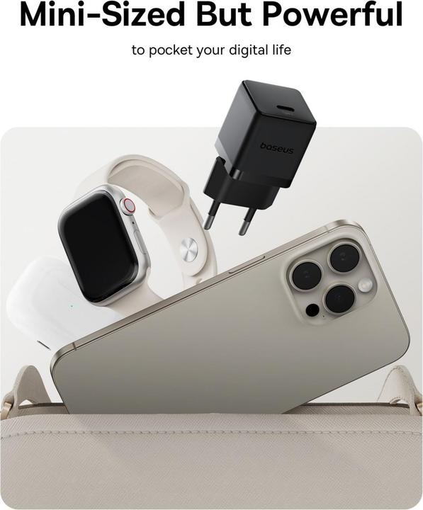 Productafbeelding Baseus - Wandoplader Palm (P10111605113-00) - Snelle oplader, Type-C, PD 30W, 5V/3A - Cluster Zwart (30 W, 1 portie)