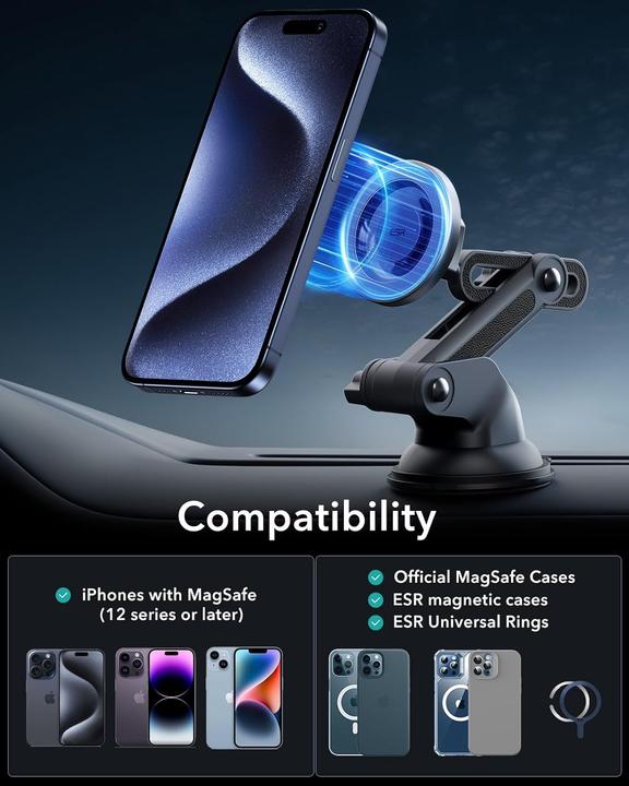 Actual product image ESR Halolock Magnetic Magsafe Dashboard Adjustable Car Mount Black