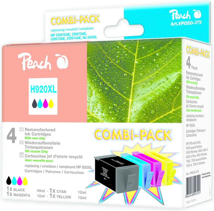 Produktbild Peach Spar Pack Tintenpatronen kompatibel zu HP No. 920XL (M, C, Y, BK)